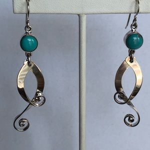 Sleeping Beauty Turquoise Gemstones in Swirl Sterling Silver Earrings
